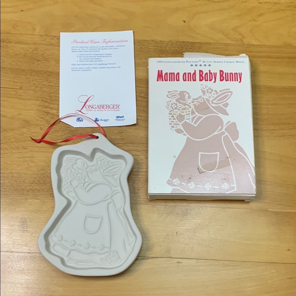 Longaberger Pottery 1994 Bunny Series Cookie Mold Mama & Baby Bunny VGUC Vintage